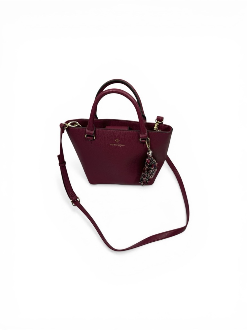 Nanette Lepore Crossbody Satchel in Berry with attached scarf